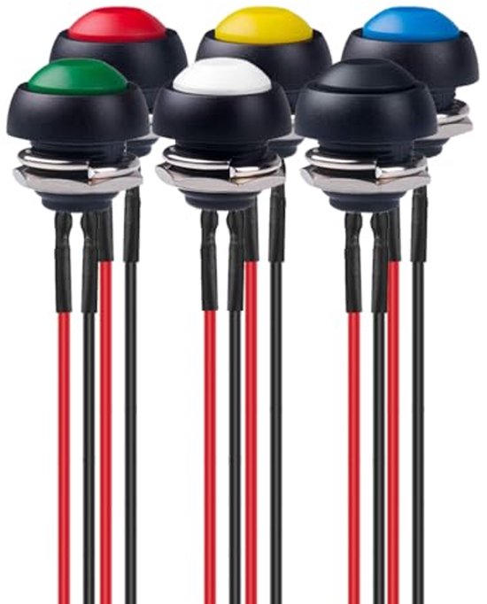 6 Stuks 12mm Waterdichte Momentary Drukknoppen SPST AAN/UIT voor Auto, PC en Deurbel