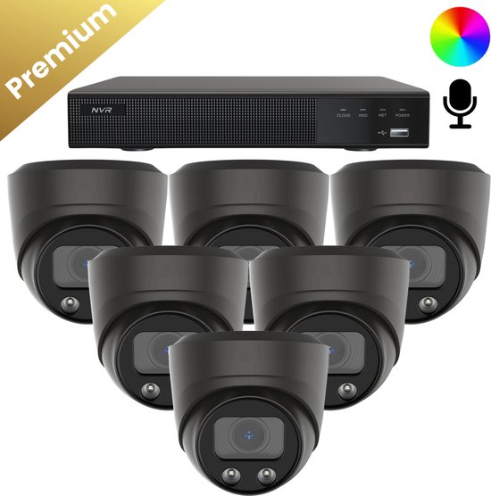 6x Beveiligingscamera set - Bedraad - Sony Dome Premium Full Color 4K - Zwart van Anlapus