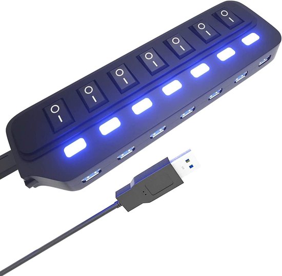 7-Poorts USB 3.0 Hub Splitter met Individuele Aan/Uit Schakelaars en LED Indicatoren van Merkloos
