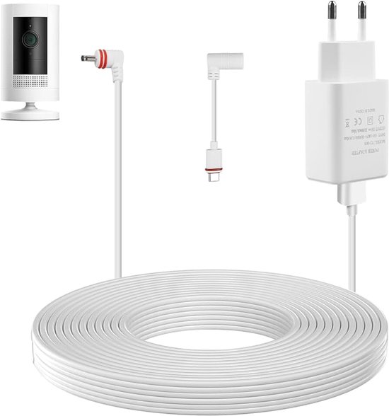 7,6 m stroomkabel en adapter, power adapter voor Arlo Pro Pro2, compatibel met Ring Spotlight Cam, verlengkabel, weerbestendige stekker en USB-C op-laadkabel, witte op-laadkabel