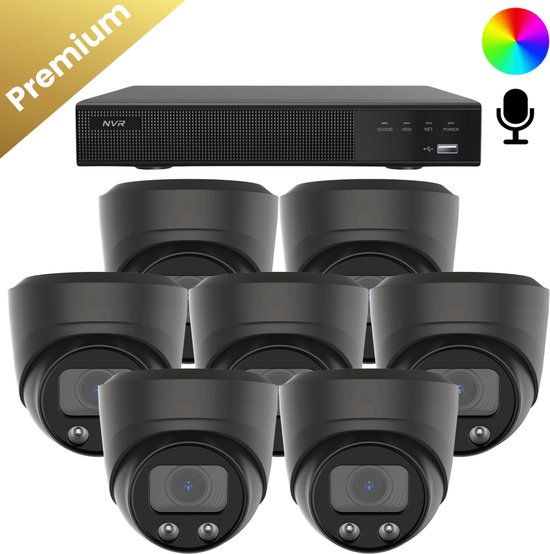 7x Beveiligingscamera set - Draadloos - Sony Dome Premium Full Color 4K - Zwart van Merkloos