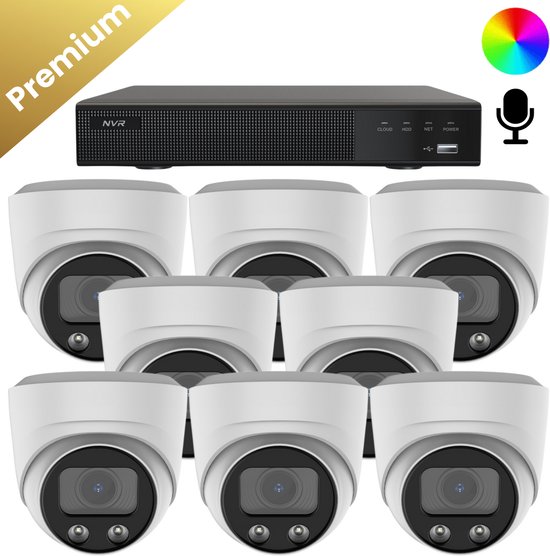8x Beveiligingscamera set - Draadloos - Sony Dome Premium Full Color 4K - Wit van Nonafix