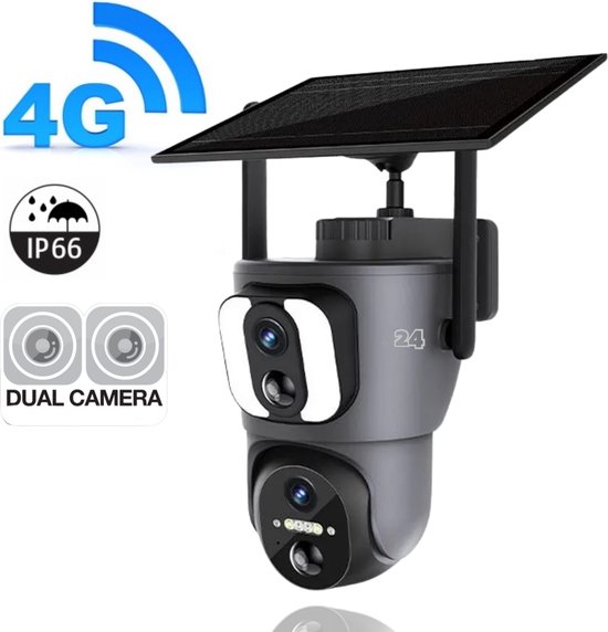 Activ24™ - 3G 4G Dual Lens Solar Camera met zonnepaneel en nachtzicht - Geen wifi nodig - incl. 64gb SD kaart - Dubbele Camera - Draadloze beveiligingscamera - 4G Solar Camera - Stalcamera - Securitycamera van Merkloos