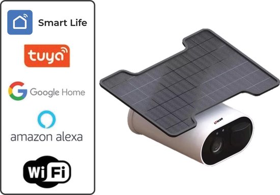 AFINTEK Smart Life WiFi Beveiligingscamera Buiten - Met Zonnepaneel & Accu - 1080p HD - Draadloos - Tuya App - Werkt met Google & Alexa - Nachtzicht & Bewegingsdetectie