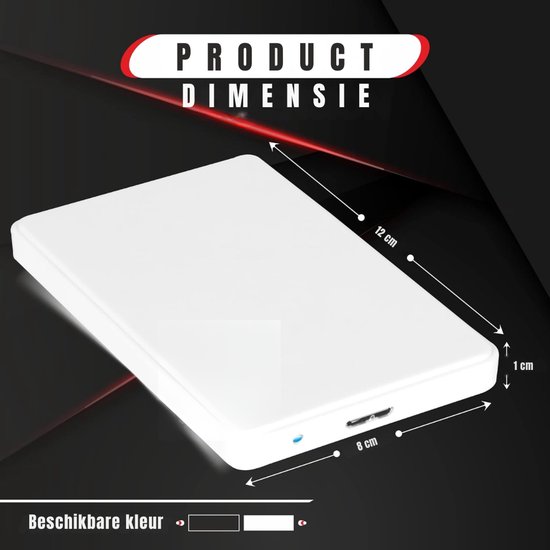 AHD® Harde Schijf - Externe Harde Schijf - SSD Extern - Externe Harde Schijven - Wit - 12cm x 8cm x 1cm