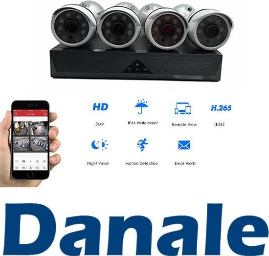 AI-Smart Camera -  PoE Systeem - 4 Camera 3 MP - NVR - 1TB hardeschijf van Merkloos