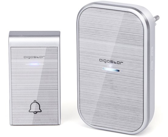 Aigostar Draadloze Deurbel 2HQEZ - Met 1 ontvanger - Plug&Play - AC - 3 Regelbaar volume - 36 Melodie - IP44 Waterdicht - Zilver