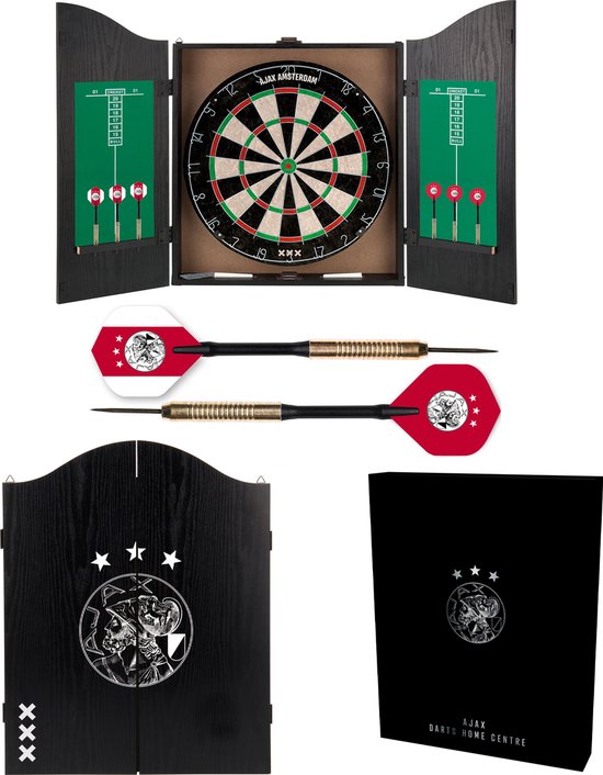 Ajax Dartkabinet - Home Darts Centre - Dartbord met 6 dartpijlen - Dart Flights - Dart Shafts - Darts - Cadeau van XQ Max
