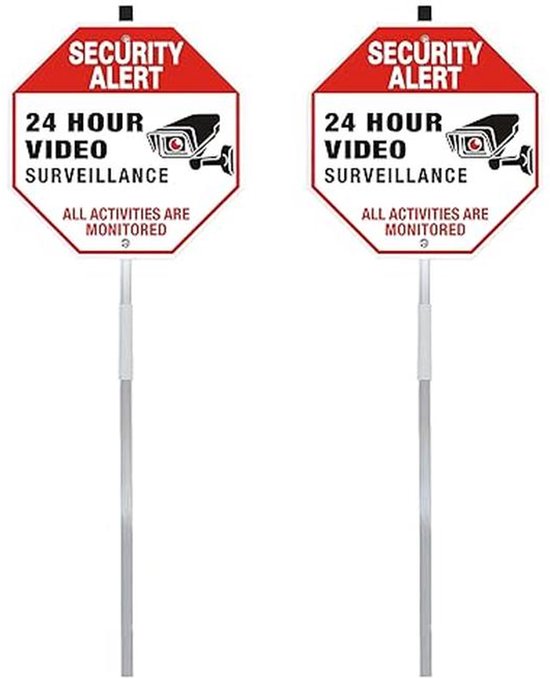 Alarm Beveiliging 24 Uur Video Toezicht Bord - Reflecterend Tuinbord Voor CCTV Waarschuwing - 25.4x25.4 cm