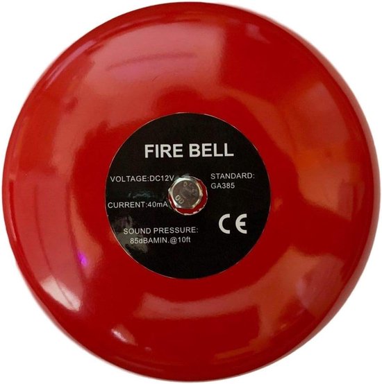 Alarmbel - Deurbel Klok - Waarschuwing Geluid - Metaal - 6 inch - Rood
