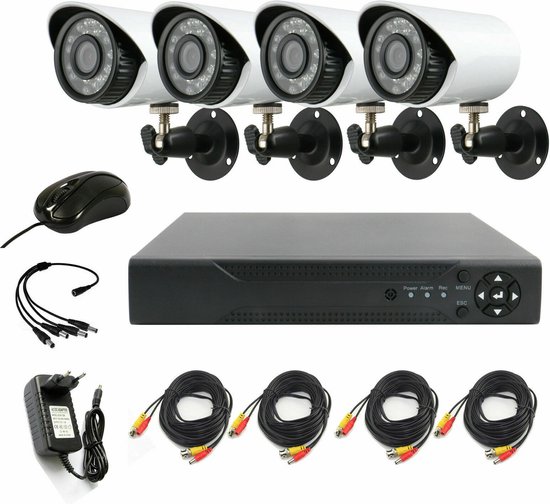 AllStock CCTV beveiligingscamera systeem set 4 cameras met DVR ZWART via internet en telefoon van Merkloos