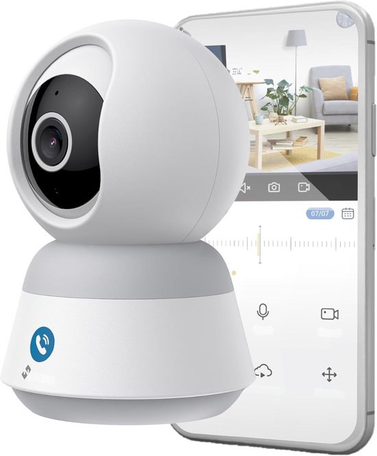Allvia® Camerabewaking Draadloos - Beveiligingscamera Draadloos Buiten - Verborgen Camera - Compatibel met Alexa en Google Home - Binnenbewakingscamera, 360 Graden - Wit - 12cm x 14cm x 8cm