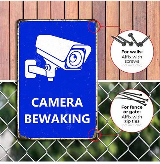 Aluminium Camerabewakingsbord - 24 uur toezicht - 25 × 18 cm - Blauwe ‘CAMERA BEWAKING’ waarschuwing - voor binnen & buiten van Expo Beschermd