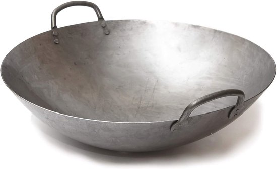 Ambachtelijke 40 cm Wok van Koolstofstaal met Handgehamerd Ontwerp - Perfect voor Traditionele Chinese Koken van Merkloos