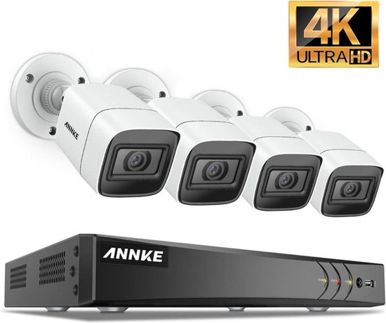 Annke Beveiliging camera set met 4 camera’s ( 4K - 8MP ) en 1tb Harde schijf – plug and play – Nederlandse helpdesk van Annke