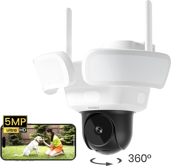 AOSU Floodlight Cam Pro - 5MP Beveiligingscamera - 360° Zicht - AI-Tracking - Full-Colour Nachtzicht van Merkloos