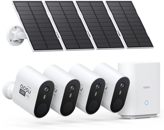 AOSU SolarCam System Max - 4 Beveiligingscamera’s - 2K Resolutie - Zonne-energie - Draadloos - 32GB