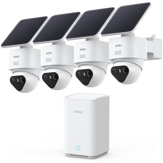 AOSU SolarCam T2 Ultra System - 4x Beveiligingscamera - Zonne-Energie - 355° Dekking - Nachtzicht