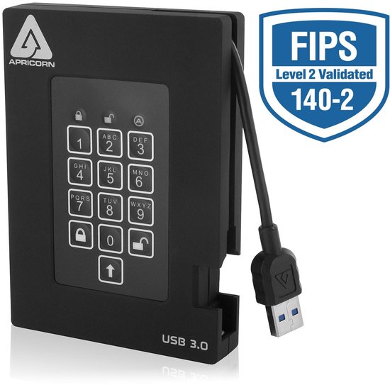 Apricorn Padlock Fortress - FIPS validated, 2TB USB 3.0 van Merkloos