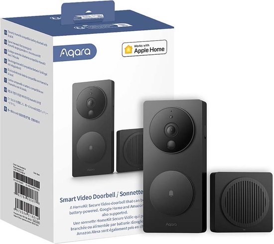 Aqara Smart Video Doorbell G4 - Compatibel met HomeKit - AI Gezichtsherkenning - Incl. Indoor Chime - Werkt op batterij & bedraad van Aqara