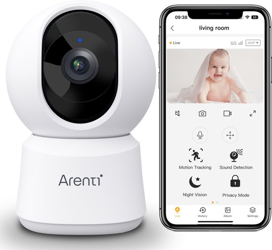 Arenti P2Q Wifi Beveiligingscamera Voor Binnen - Huisdiercamera - Babyfoon - 4MP - Beweegbaar - Dual-Band Wifi - Draadloos - Full360° bewaking - Geen Blinde Vlekken - Geen Maandelijkse Kosten - HD - Besturing via App - Onvif van Arenti