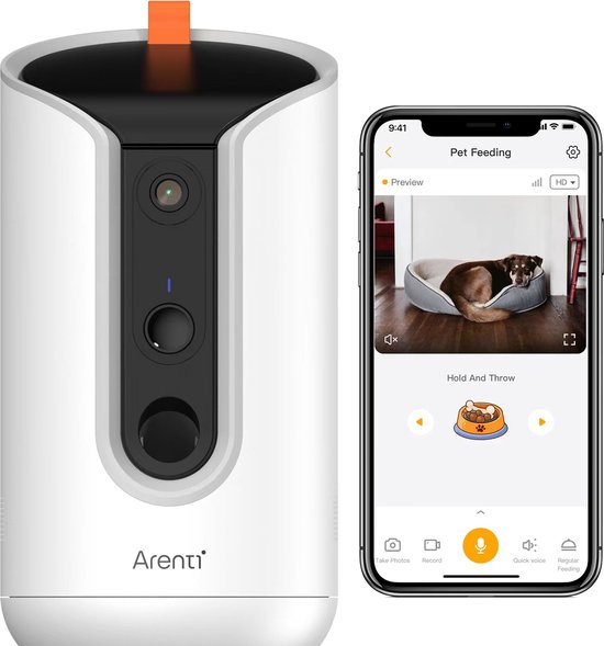 Arenti Petcam1 32GB 3MP Wifi Huisdiercamera Voor Hond Of Kat - Hondencamera - Kattencamera - Uniek - Schiet Brokjes - Petfeeder - Dual-Band Wifi - Amazon's Bestseller van Arenti