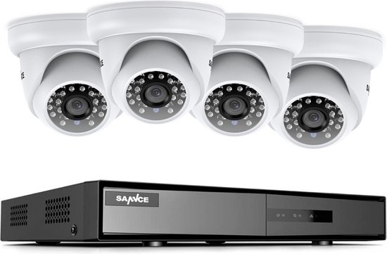 Ariko Sannce Camera CCTV systeem,4 x Witte hoge kwaliteit 3MP beveiliging camera's, Nachtzicht 25 mtr, Online opgenomen en live beelden bekijken, inclusief 1TB harde schijf - Nederlandstalige helpdesk