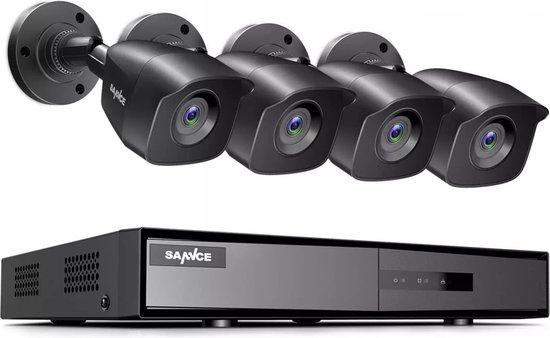 Ariko Sannce Camera CCTV systeem,4 x Zwarte hoge kwaliteit 3MP beveiliging camera's, Nachtzicht 25 mtr, Online opgenomen en live beelden bekijken, inclusief 1TB harde schijf - Nederlandstalige helpdesk van Ariko
