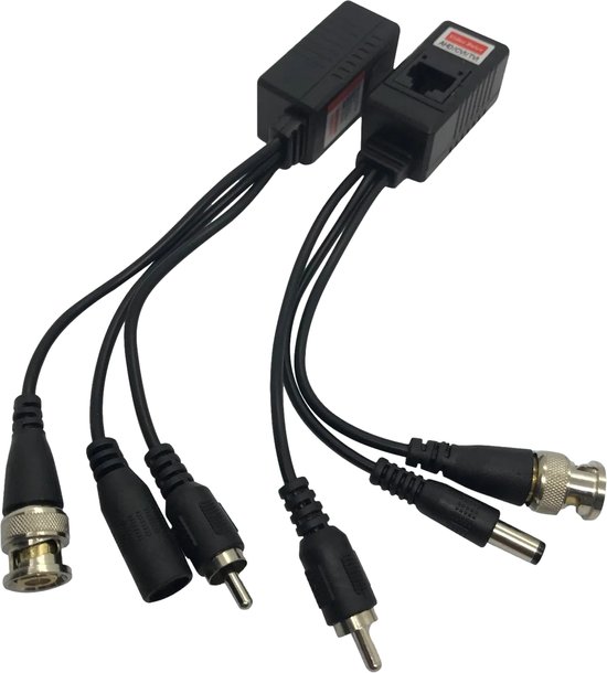 Ariko TVI VIDEO-/ VOEDINGSBALUN & AUDIO 8MP - Met 8P8C (RJ45) connector en BNC / met voeding en audiokabels - BNC to LAN - PAAR van Ariko