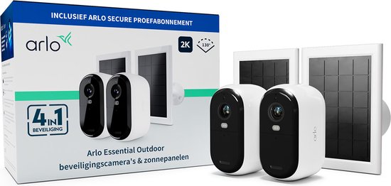 Arlo Essential 2K draadloze beveiligingscamera voor buiten en zonnepanelen - 2 Camera's & 2 Zonnepanelen van Arlo