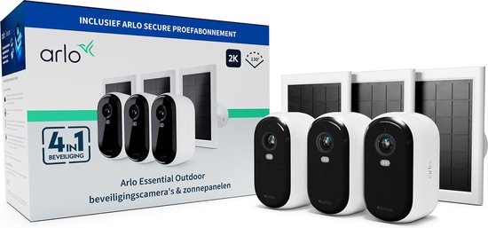 Arlo Essential 2K draadloze beveiligingscamera voor buiten en zonnepanelen - 3 Camera's & 3 Zonnepanelen van Arlo