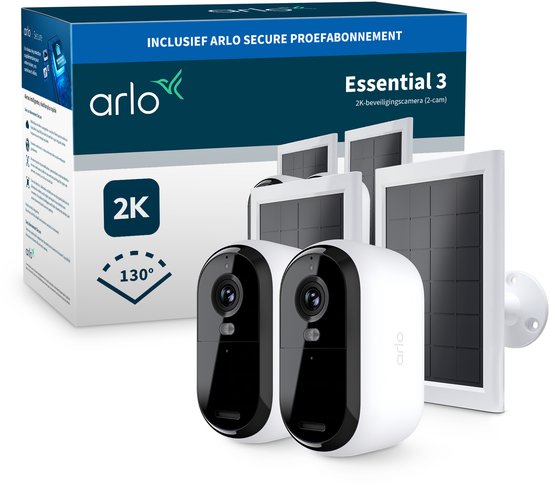 Arlo Essential3 2K beveiligingscamera & zonnepanelen - 2-PACK van Merkloos