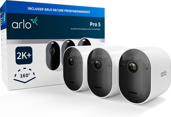 Arlo Pro 5 2K+ draadloze beveiligingscamera voor buiten - 3 IP-Camera's, wit van Arlo