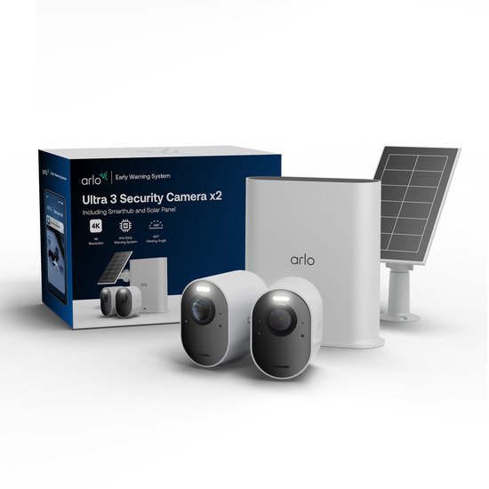 Arlo Ultra3 4K beveiligingscamera + Zonnepaneel - 2 Cam Kit (incl. Smart Hub)