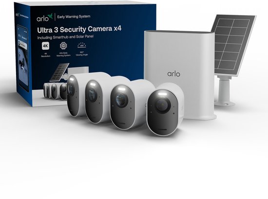 Arlo Ultra3 4K beveiligingscamera + Zonnepaneel - 4 Cam Kit (incl. Smart Hub) van Merkloos