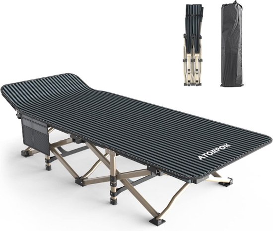 ATORPOK® Kampeerbed - Campingbedje - Veldbed - Kampeerbed Volwassenen - Veldbedden 1 Persoon - Campingbed - Stretcher - Kampeermatras - Strecher Ligbed Inklapbaar - Veldbedden - Zwart van Ato