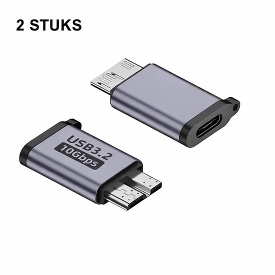 Aventrix USB-C naar Micro USB 3.0 Adapter – 2 Stuks – 10Gbps – Voor Externe Harde Schijf HDD/SSD – Verloopstekker – Geschikt voor Externe Harde Schijf / Seagate / WD / My Passport / Laptop / MacBook / Tablet van Merkloos