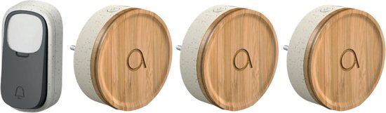 Avidsen 102498 draadloze en kinetische deurbel bamboe + 3 ontvangers batterijloos met naambord