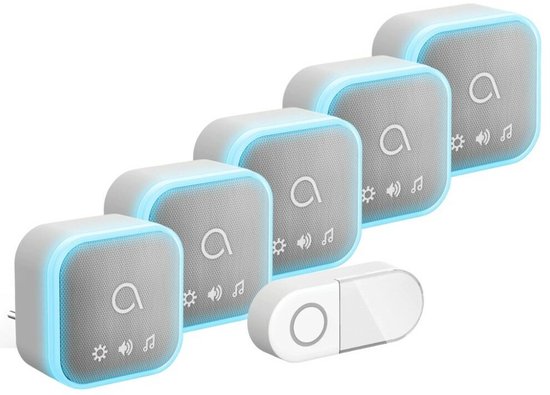 Avidsen 102512-5 Sona-T Plug-In draadloze deurbel met 5 ontvangers voor stopcontact
