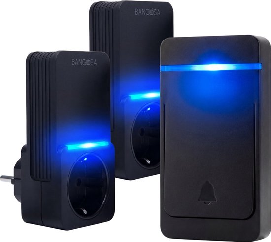 Bangosa Draadloze Deurbel met 2 Ontvangers - Stopcontact Ontvangers Zonder Batterijen - IP44 Waterdicht - 300m Bereik - Plug & Play - Zwart