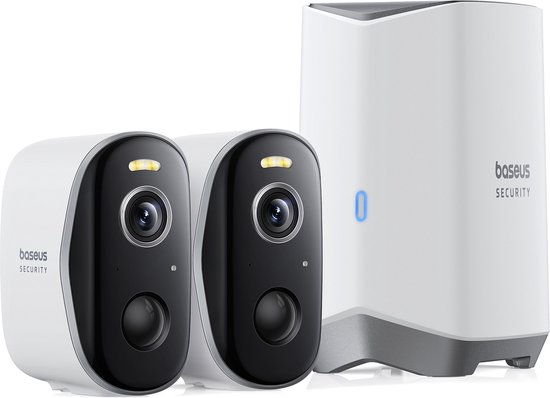 Baseus Beveiligingscamera set N1 Plus – Draadloos – Slimme beveiliging – Buiten – 2K Camera – 2 Camera’s – WIFI - Inclusief Homestation – Weerbestendig – Waterdicht – Nachtzicht - Wit van Baseus