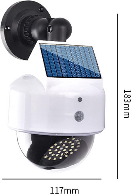 Bera Home - Solar Dummy Camera met Bewegingssensor - Nep Beveiligingscamera Buiten - Zonnepaneel Gevoed - 3 Verlichtingsmodi - IP66 Waterdicht - Ideaal voor Huis, Tuin, Veranda, Garage & Oprit - 1 Stuk van Bera Home