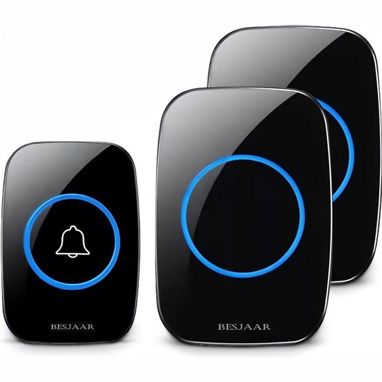 Besjaar Deurbel - Deurbel Draadloos - Draadloze Deurbel - Met 2 Ontvangers - Ontvangers Op Batterijen - Beldrukker - Inclusief Batterijen - IP44 Waterdicht - Zwart