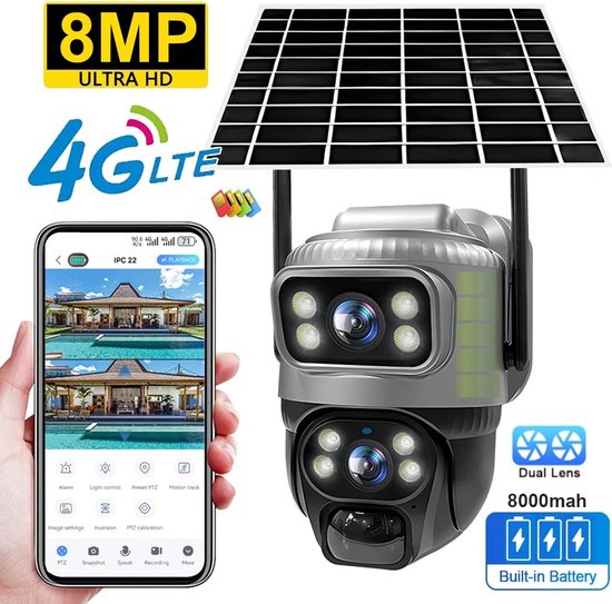 Beveiliging camera zonne-energie - Draaibare camera - Waterdicht - Nachtzicht - Met microfoon - Met app - Spraakintercom van Merkloos