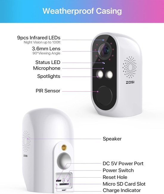 Beveiligingscamera 2K Outdoor Draadloze Bewakingscamera Set 2x 3MP Wireless Surveillance Camera met Batterij 64GB Lokale Opslag Kleuren Nachtzicht Twee-Weg Audio Spotlight & Sirene Alarm van Merkloos