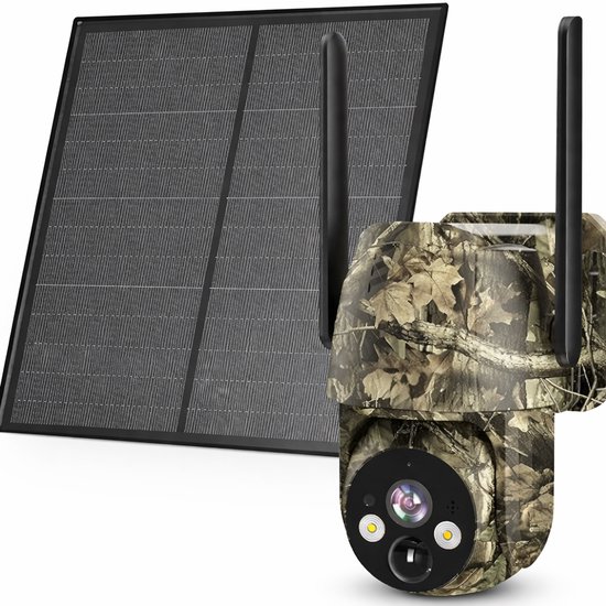 Beveiligingscamera 4G LTE - Bewakingscamera met SIM Kaart - 2K HD Video - Zonnepaneel Opladen - 360° PTZ Rotatie - Kleur Nachtzicht en Infrarood - PIR Bewegingsdetectie - IP66 Waterdicht - 10400mAh Batterij - 32GB SD Kaart van Merkloos