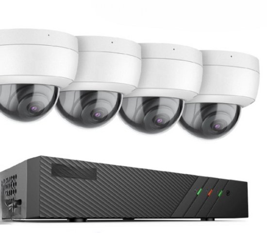 Beveiligingscamera - 5MP - 4 Stuks - Camerabewaking - Draadloos - voor Buiten - FHD - POE Netwerk Video Beveiligingssysteem - H.265 + 6MP NVR - met 5MP Weerbestendige - Nachtzicht - Audio In - IP Camera - Geen Ingebouwde HDD - Ronde - Wit van Merkloos