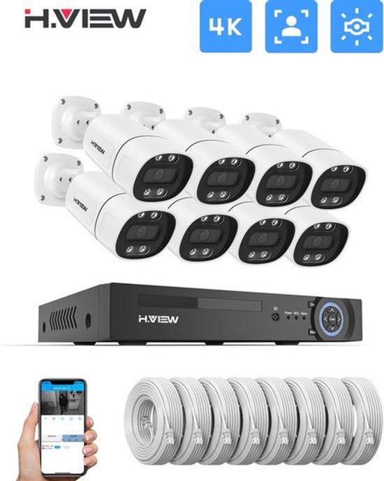 Beveiligingscamera 8MP 8PCS Met 4TB HDD - 8 Kanaals PoE Systeem - Ultra HD 4K Resolutie - Metaal Behuizing - Voor Binnen En Buiten