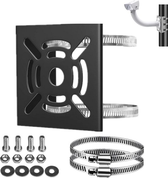 Beveiligingscamera-Beugel - Universele Verticale Paalmontagebeugel - Stevige Metalen Beugel - Met Bevestigingsring - Vlakke Paalbeugel - Metalen Beugell - Verticale Paaladapter - Geschikt Voor De Meeste Standaard Beveiligingscamera's - Zwart van Merkloos