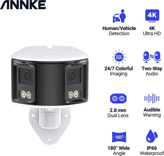 Beveiligingscamera - Beveiligingscamera's voor binnen - Security - Beveiliging - 1 Camera - Bewakingscamera voor buiten - Outdoor - IP camera - 4K - 180 graden - 8MP - Dual lens - Wit van EZVIZ